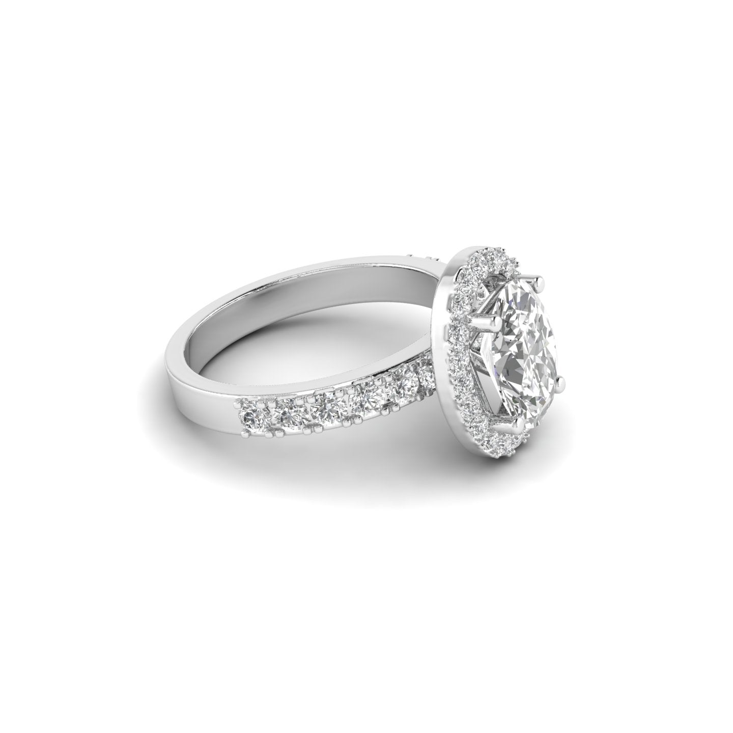 White Gold Studded 2.12 Carat Lab Grown Diamond Ring-F Color VVS2 Clarity.